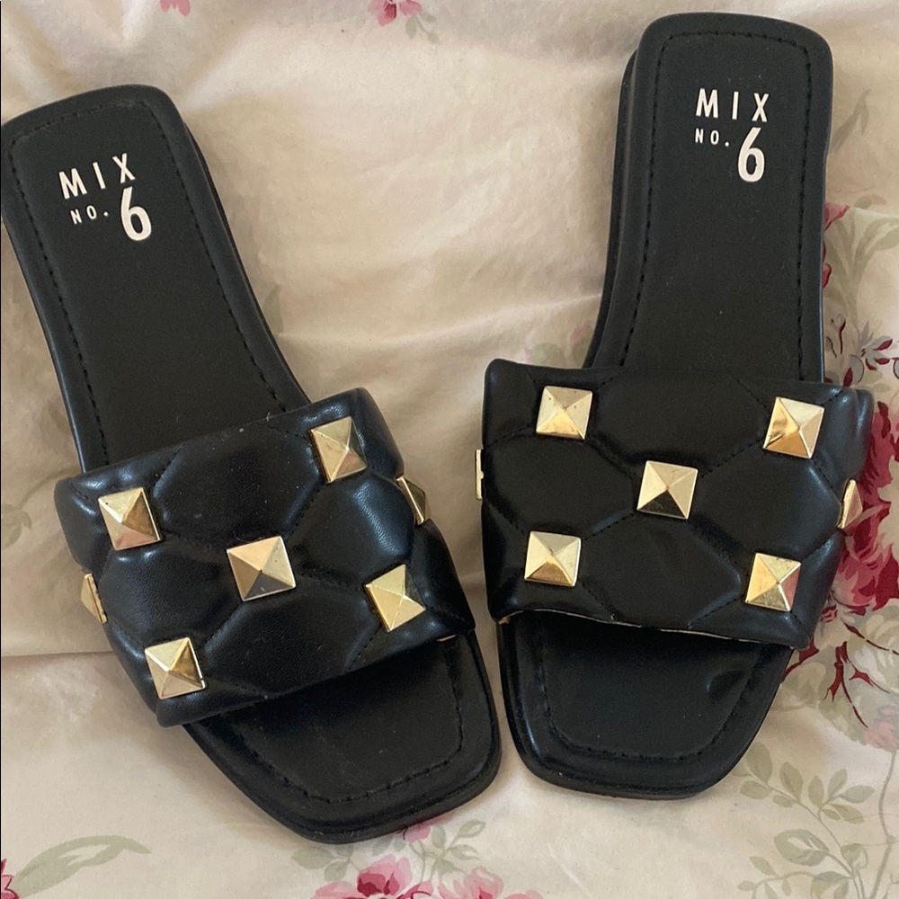 Mix No. 6 Black and Gold Studded Sandals